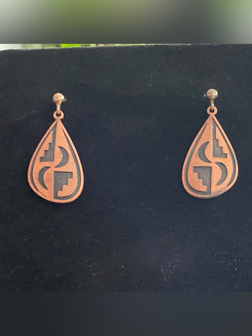 Vintage Copper Teardrop Earrings Southwestern Design Sterling Silver Posts